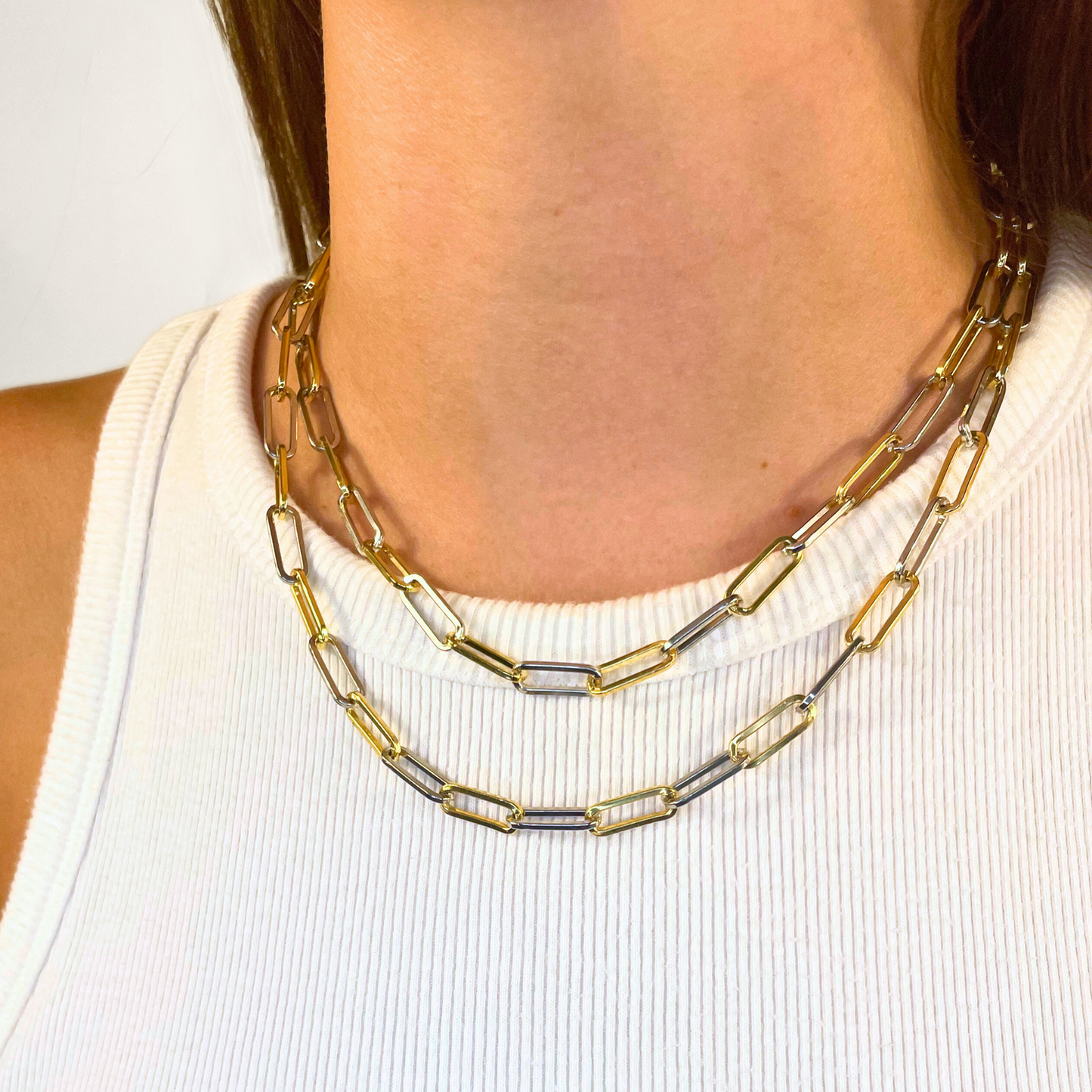 Bold Two-Tone Silver and Gold Paper Clip Necklace