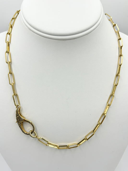 Bold Paper Clip Necklace with Large Champagne Diamond Clasp