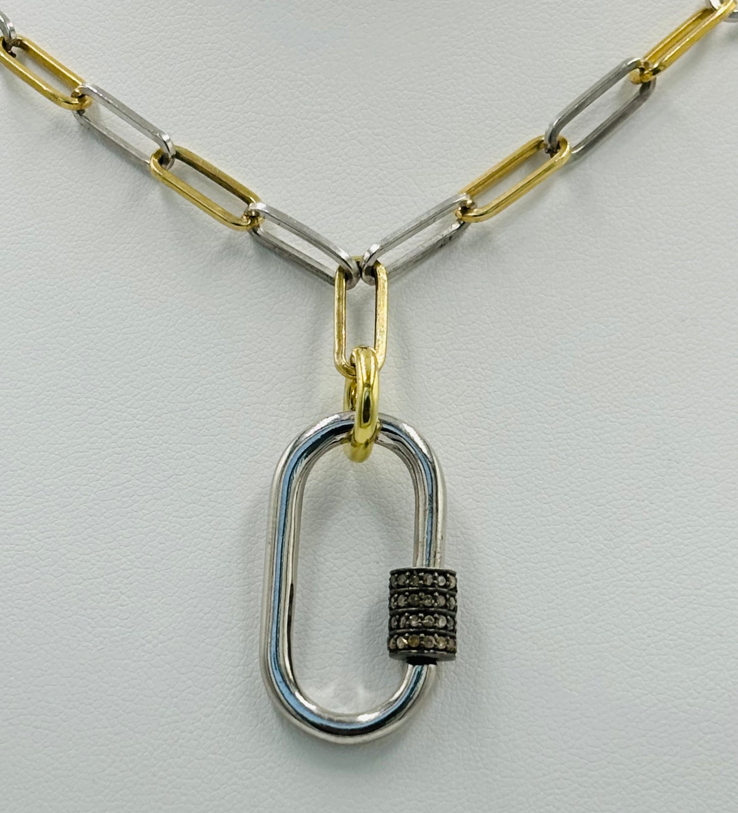 Medium Sterling Carabiner with Oxidized Champagne Diamond Clasp