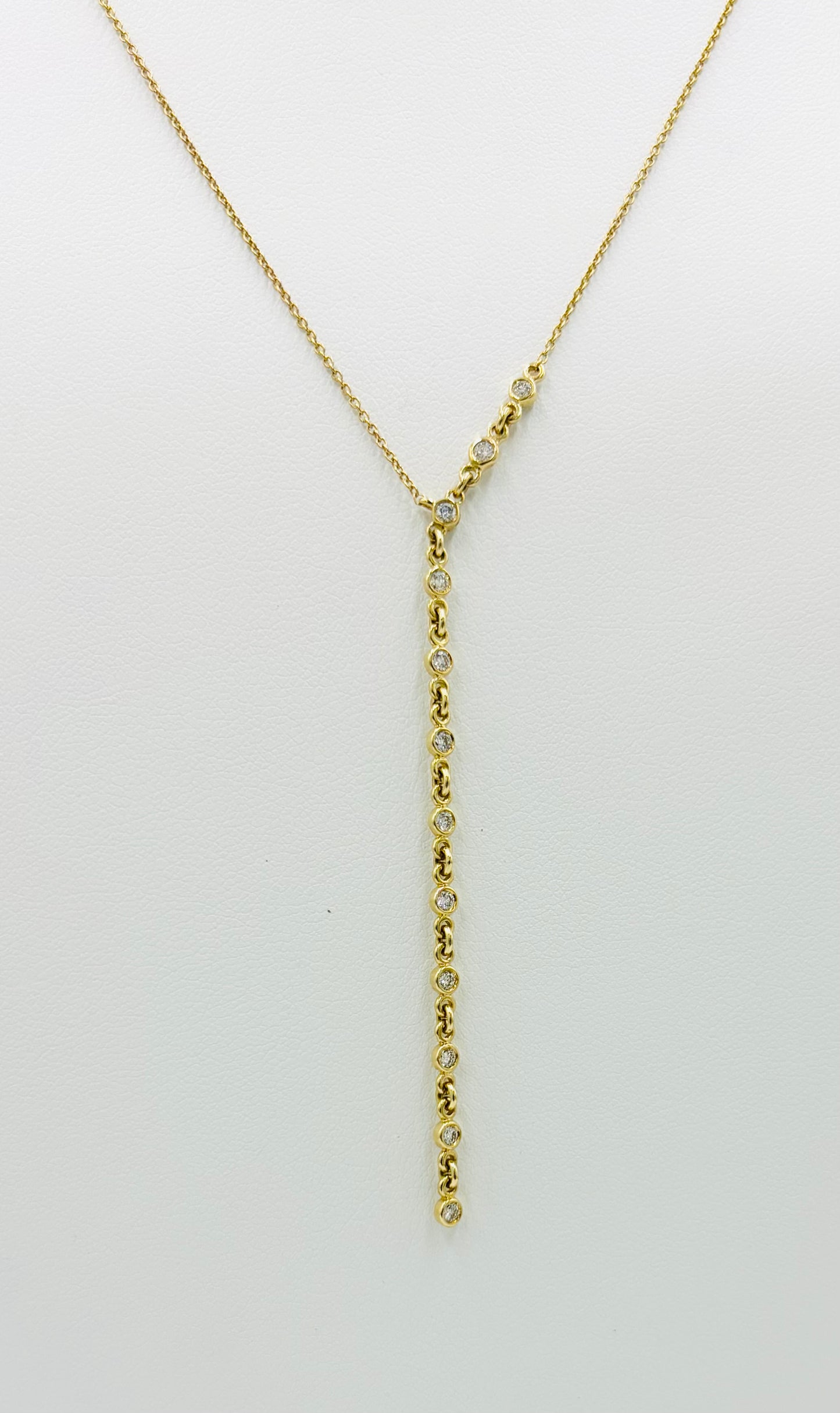 Solid 14K Yellow Gold and Natural Diamond Dainty Lariat Necklace