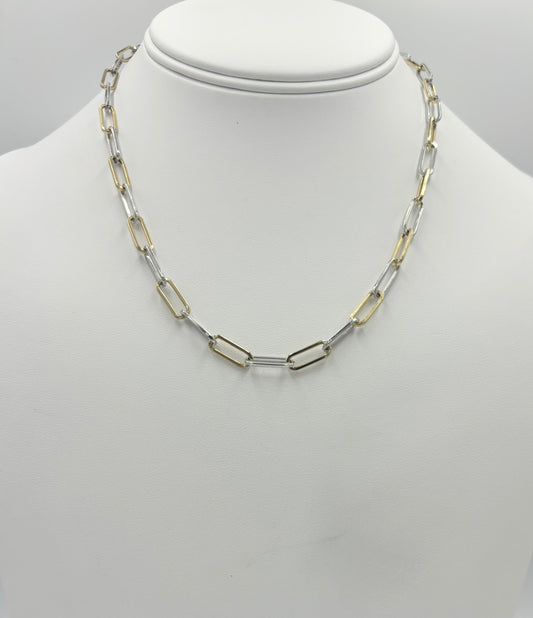 Two-Tone Silver and Gold Paper Clip Necklace