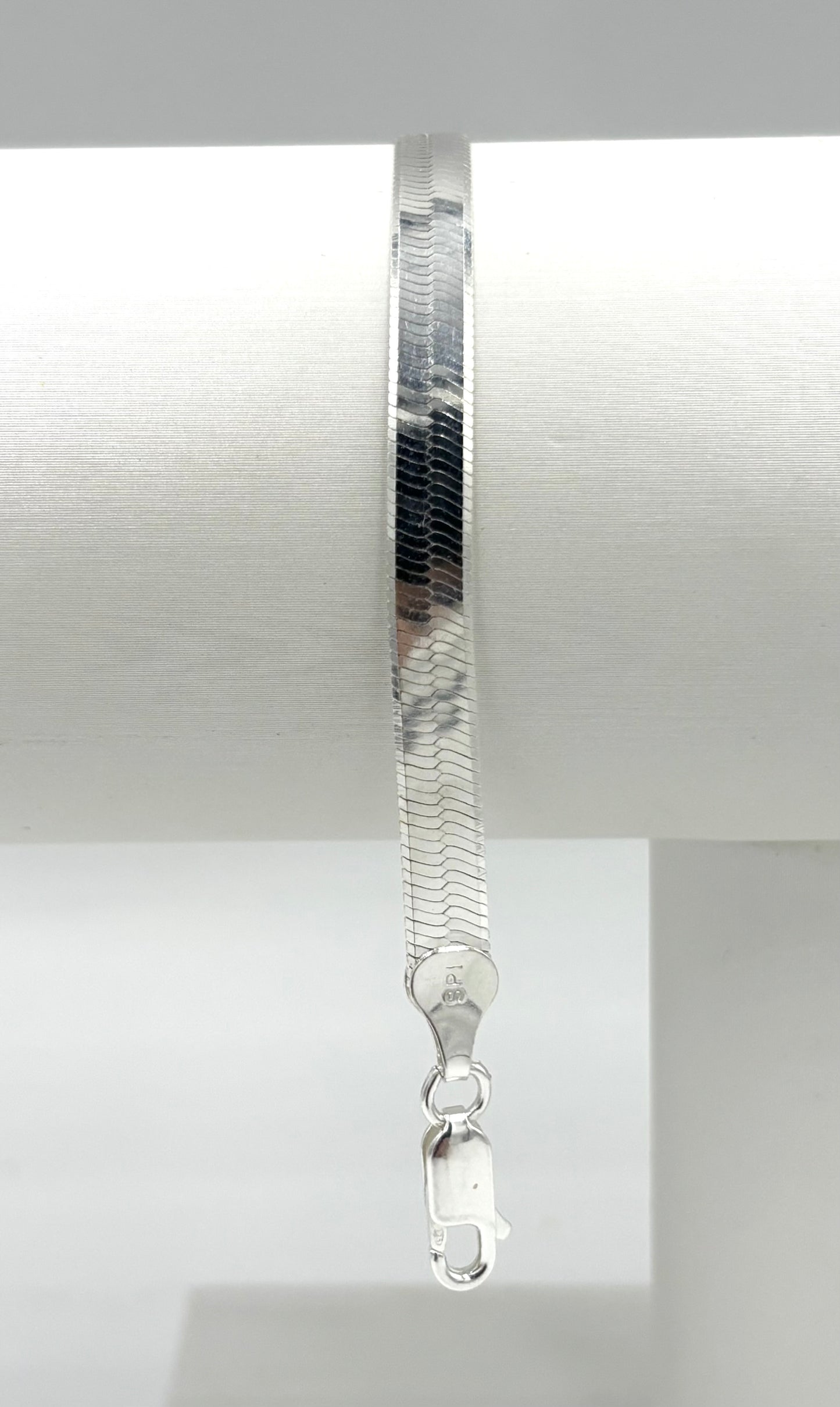 925 Rhodium Plated Sterling Silver Herringbone Bracelet