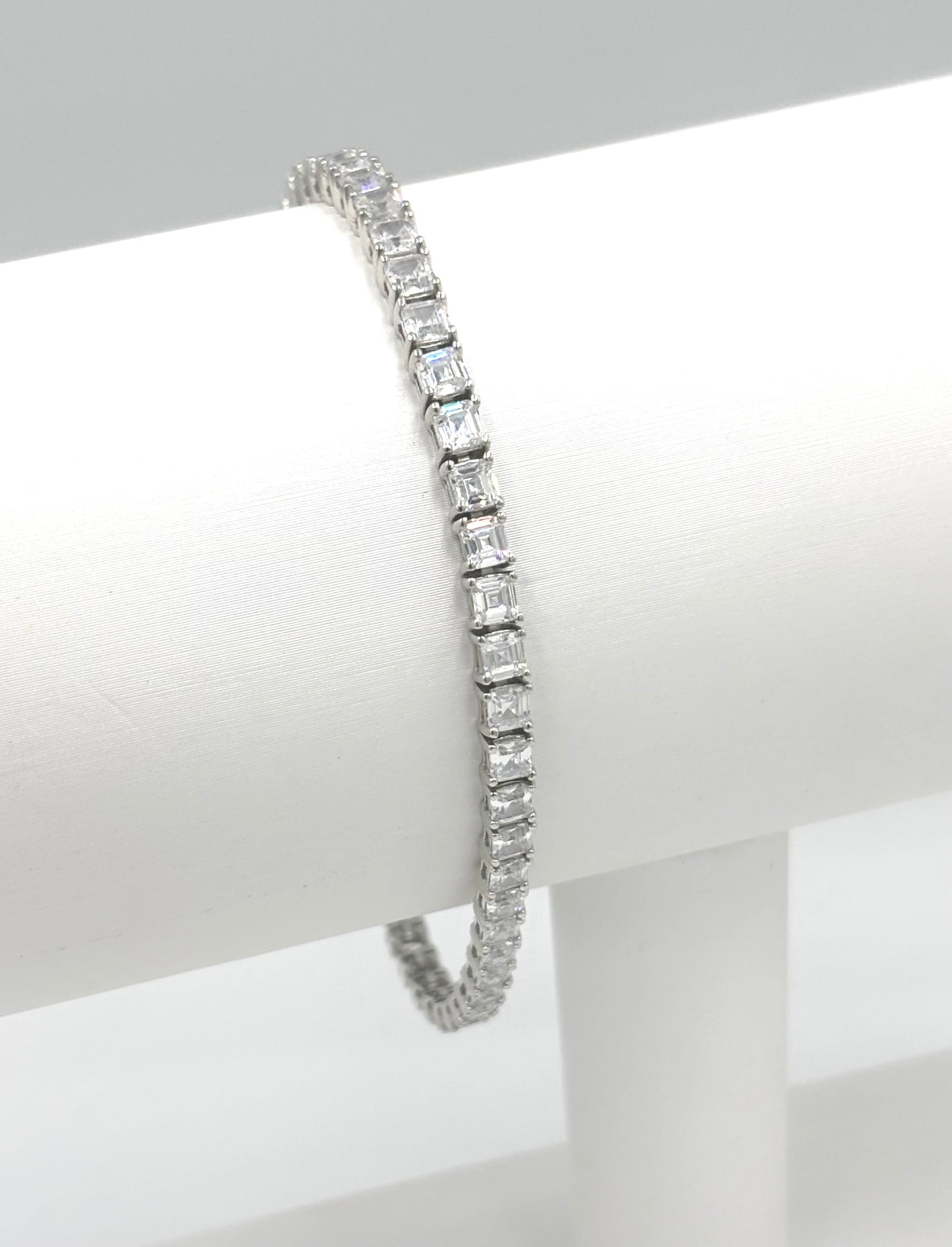 Silver 925 Rhodium Plated Clear Princess Cut CZ Tennis Bracelet