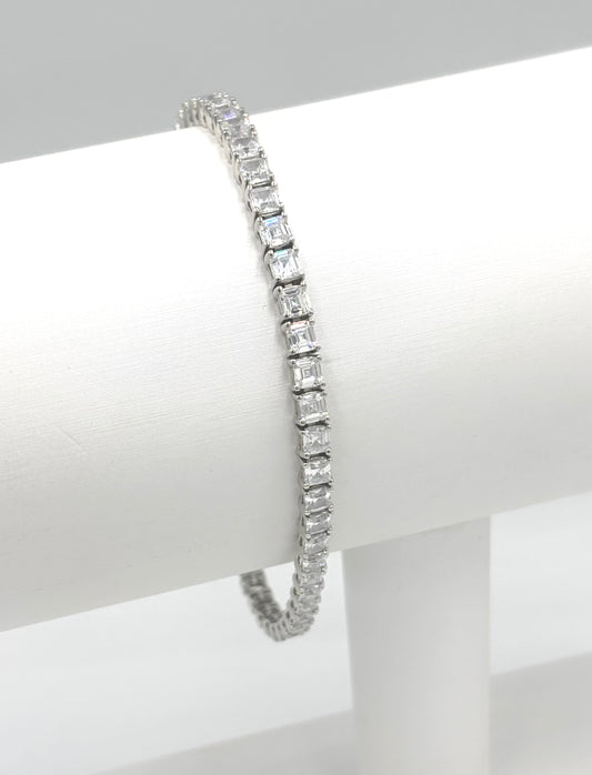 Silver 925 Rhodium Plated Clear Princess Cut CZ Tennis Bracelet