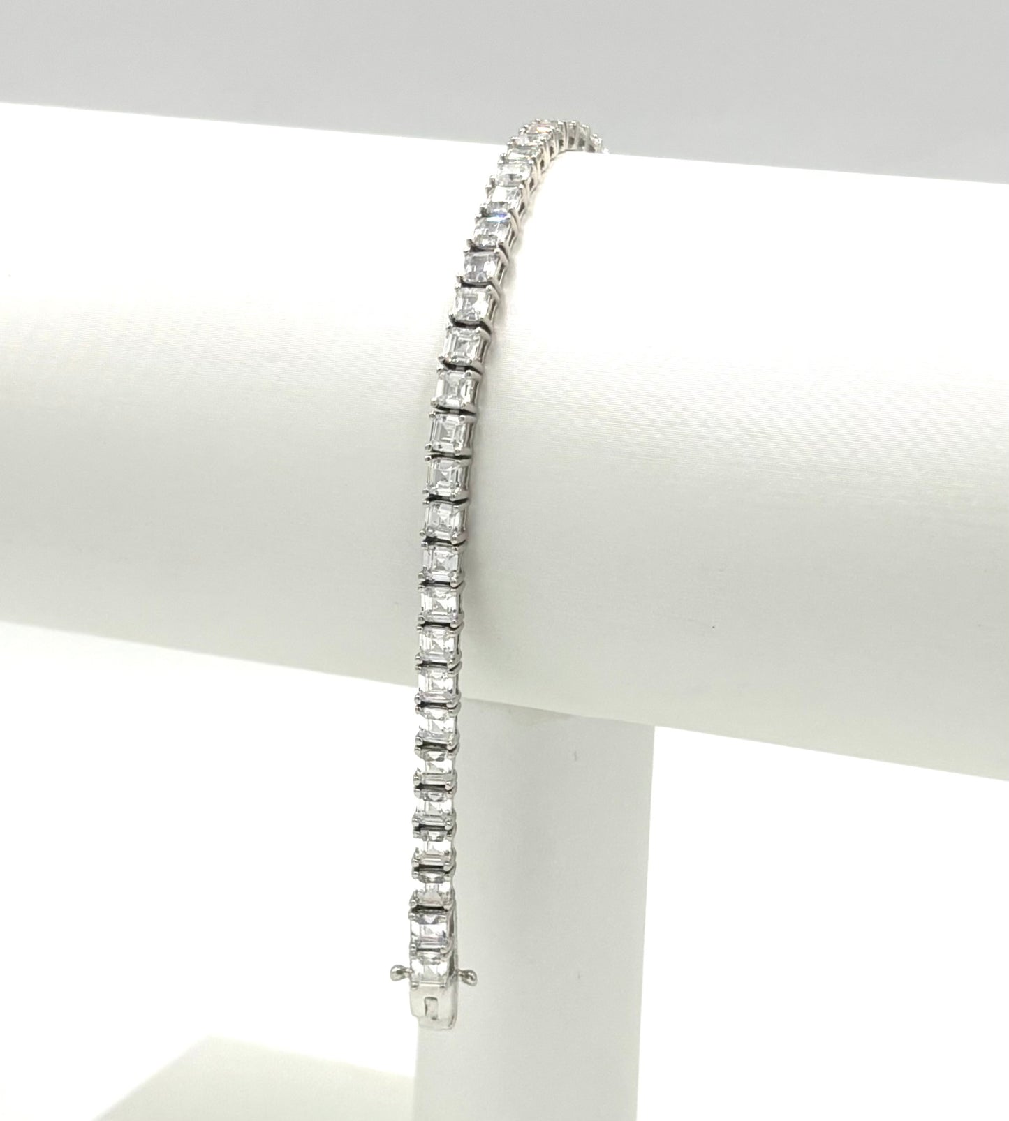 Silver 925 Rhodium Plated Clear Princess Cut CZ Tennis Bracelet