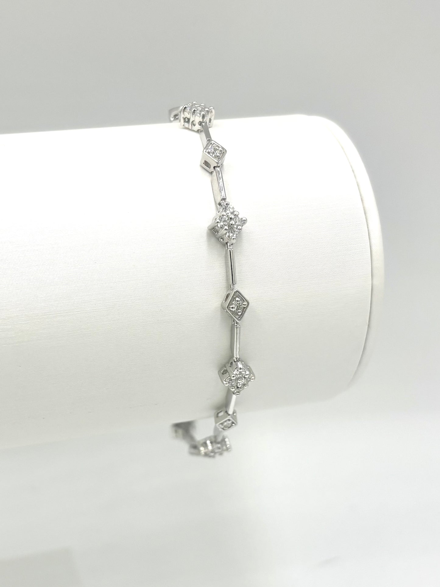 Rhodium Plated 925 Sterling Silver Dainty Clear CZ Tennis Bracelet