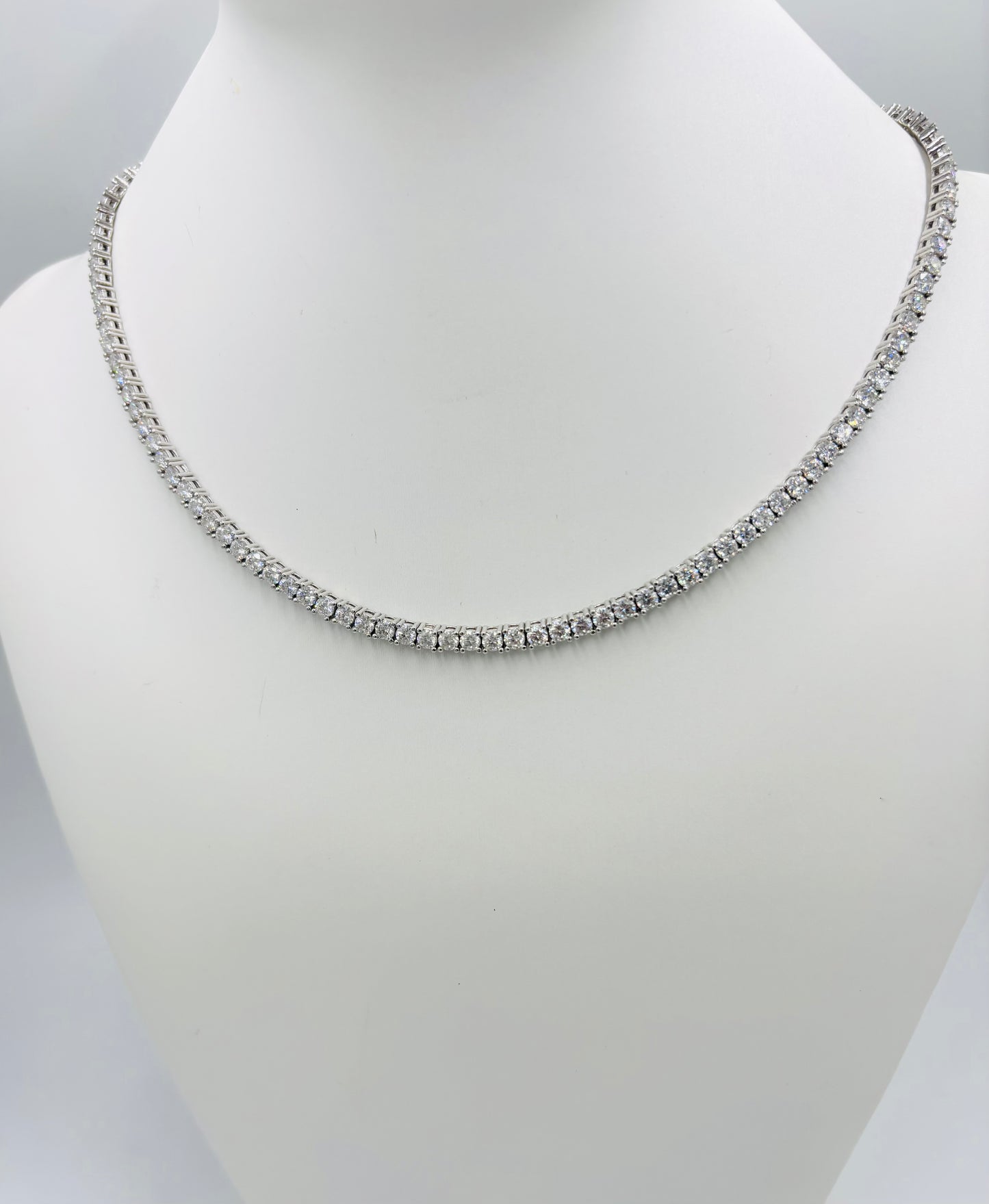 Rhodium Plated 925 Sterling Silver Moissanite Tennis Necklace