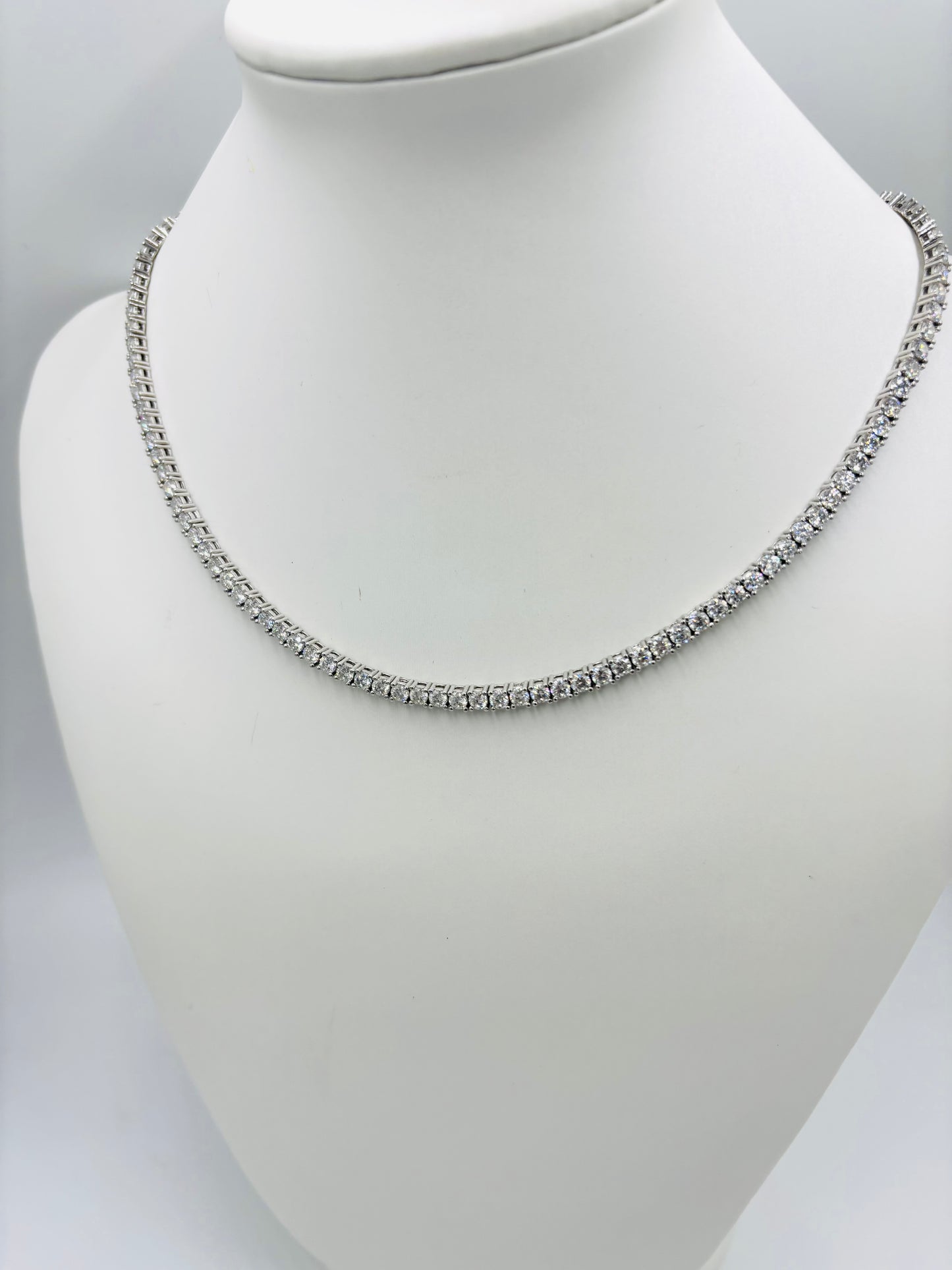 Rhodium Plated 925 Sterling Silver Moissanite Tennis Necklace