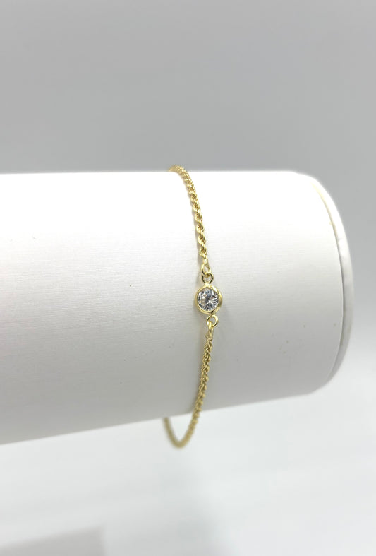 Gold Plated 925 Sterling Silver Rope Single Bezel Bracelet