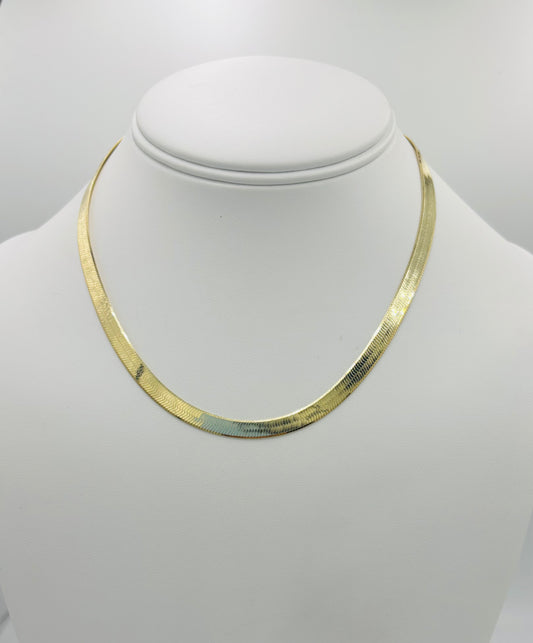 14K Gold Plated 925 Sterling Silver Herringbone Necklace