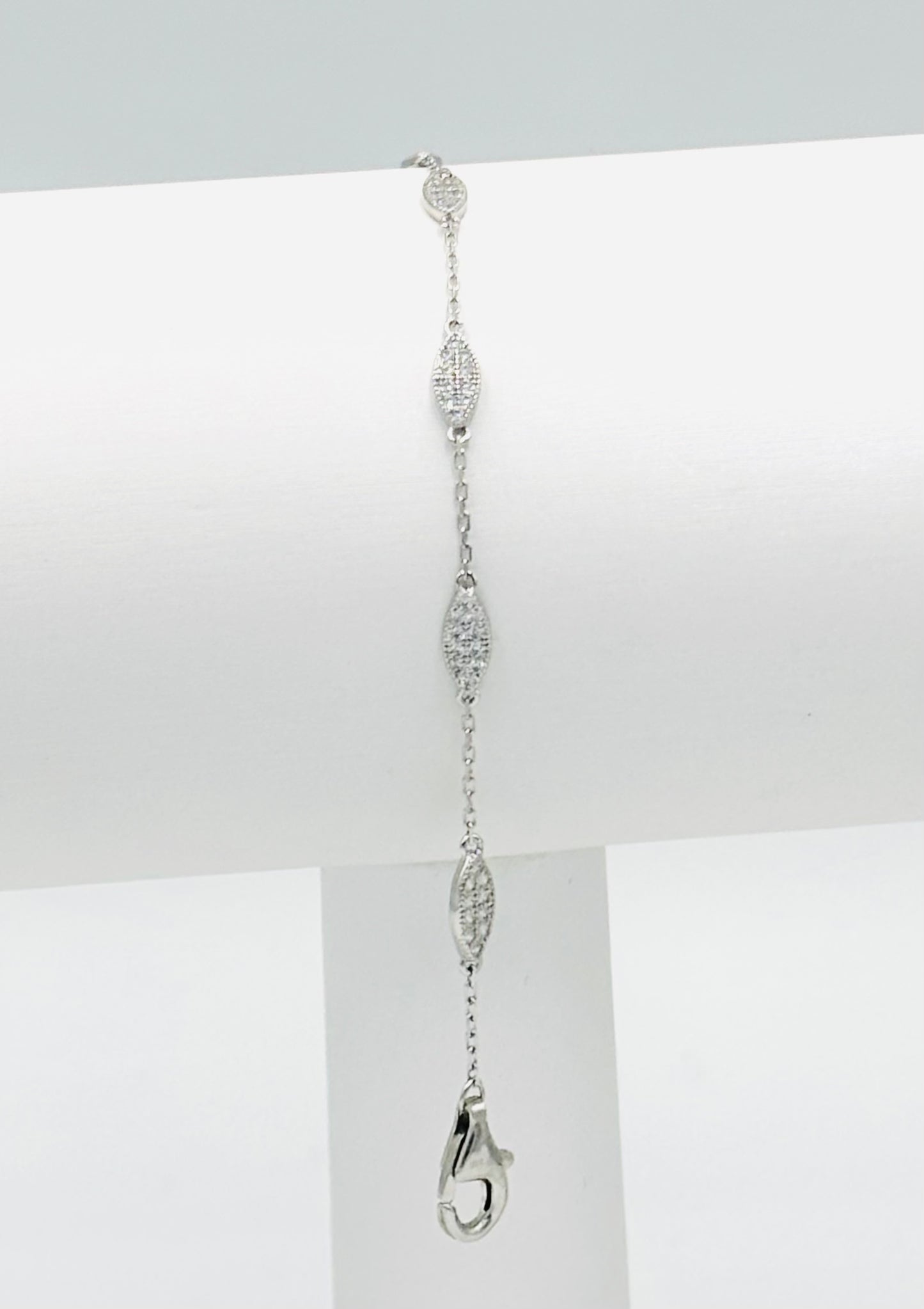 925 Sterling Silver Dainty CZ Teardrop Link Bracelet