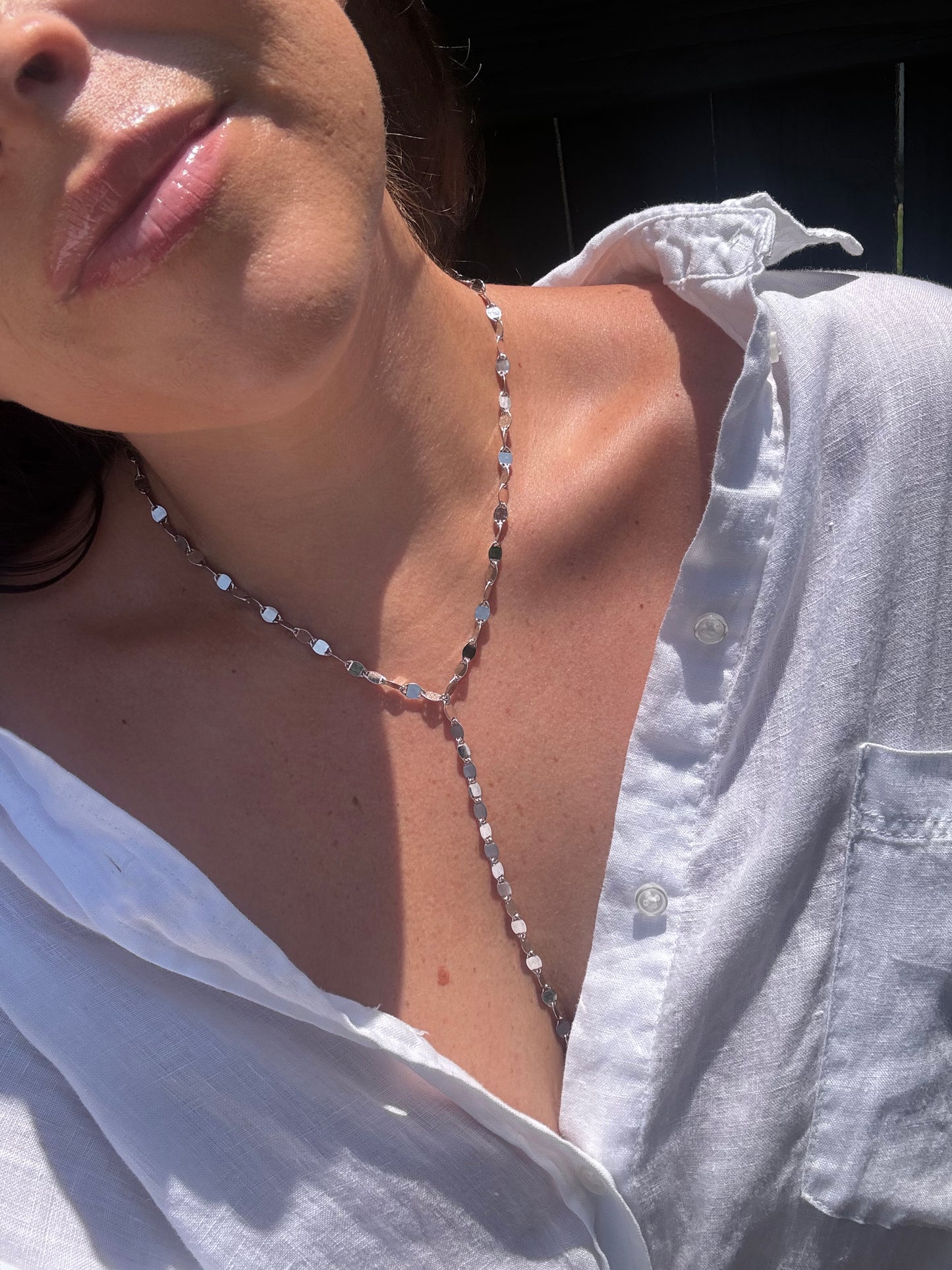 925 Sterling Silver Mirrored Marina Lariat Necklace